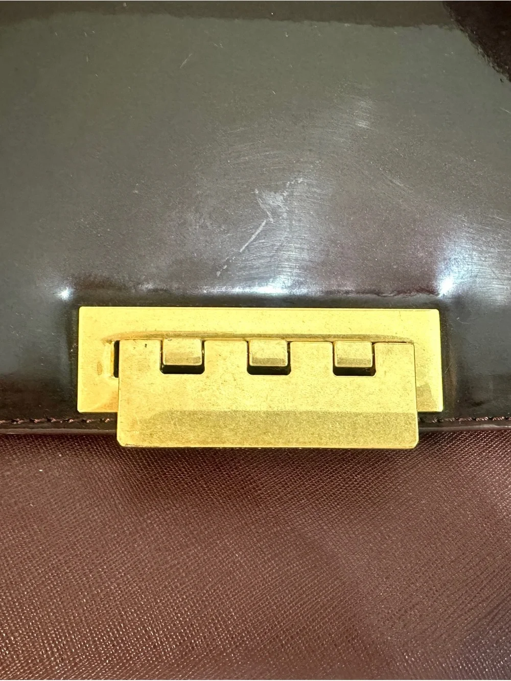 ZAC Zac Posen Two-Tone Burgundy Top-Handle Satchel with Gold Hardware